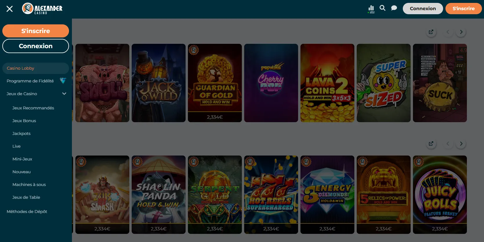 Jeux disponibles sur Alexander Casino